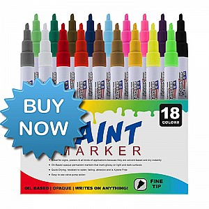 Art Supply Paint Pen Markers Set of 18-Colors Point Tip Oil Based Permanent Ink